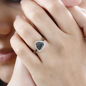 Green and White Diamond Trillion Shape Ring in Vermeil Yellow Gold Over Sterling Silver (Size 7.0) 0.50 ctw