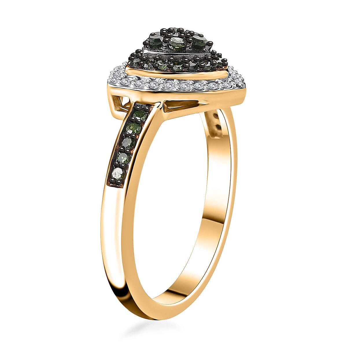 Green and White Diamond Trillion Shape Ring in Vermeil Yellow Gold Over Sterling Silver (Size 7.0) 0.50 ctw image number 3