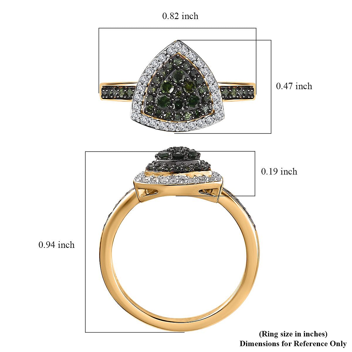 Green and White Diamond Trillion Shape Ring in Vermeil Yellow Gold Over Sterling Silver (Size 7.0) 0.50 ctw image number 5