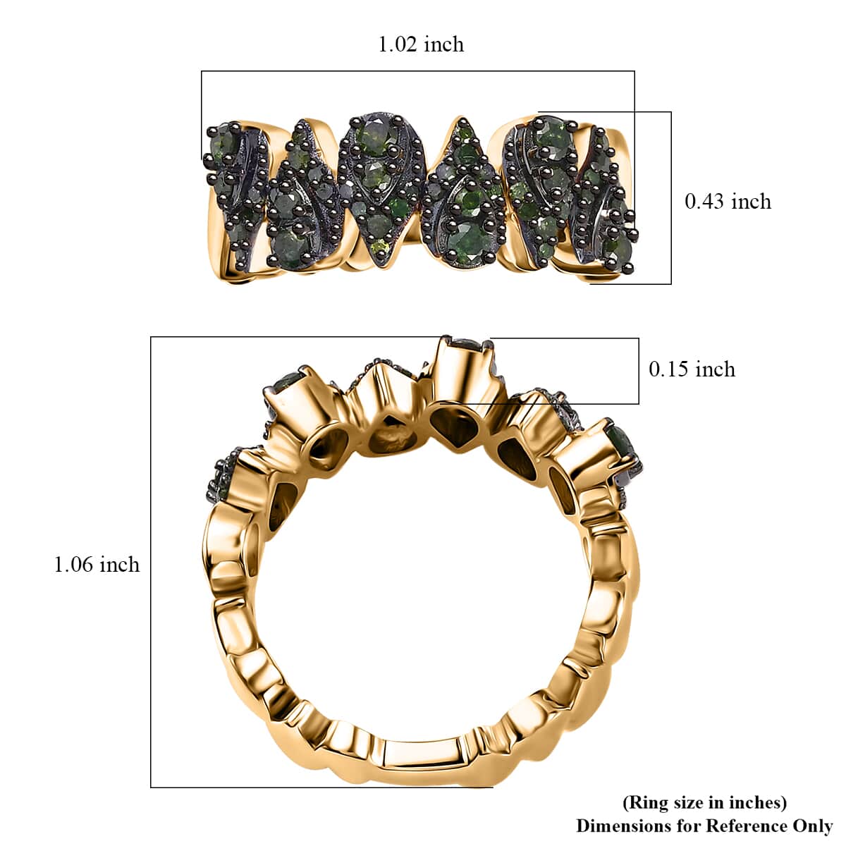 Green Diamond Ring in 18K Vermeil Yellow Gold Over Sterling Silver (Size 9.0) 0.75 ctw image number 5