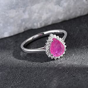Rhapsody AAAA Montepuez Ruby, Diamond Halo Ring in 950 Platinum 2.05 ctw (Size 6.5)