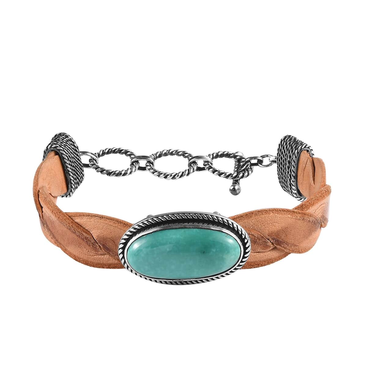 Artisan Crafted Sierra Nevada Turquoise Leather Cord Bracelet in Sterling Silver (7.25-8.50In) 14.50 ctw image number 0