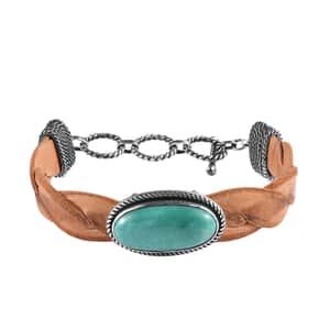 Artisan Crafted Sierra Nevada Turquoise Leather Cord Bracelet in Sterling Silver (7.25-8.50In) 14.50 ctw