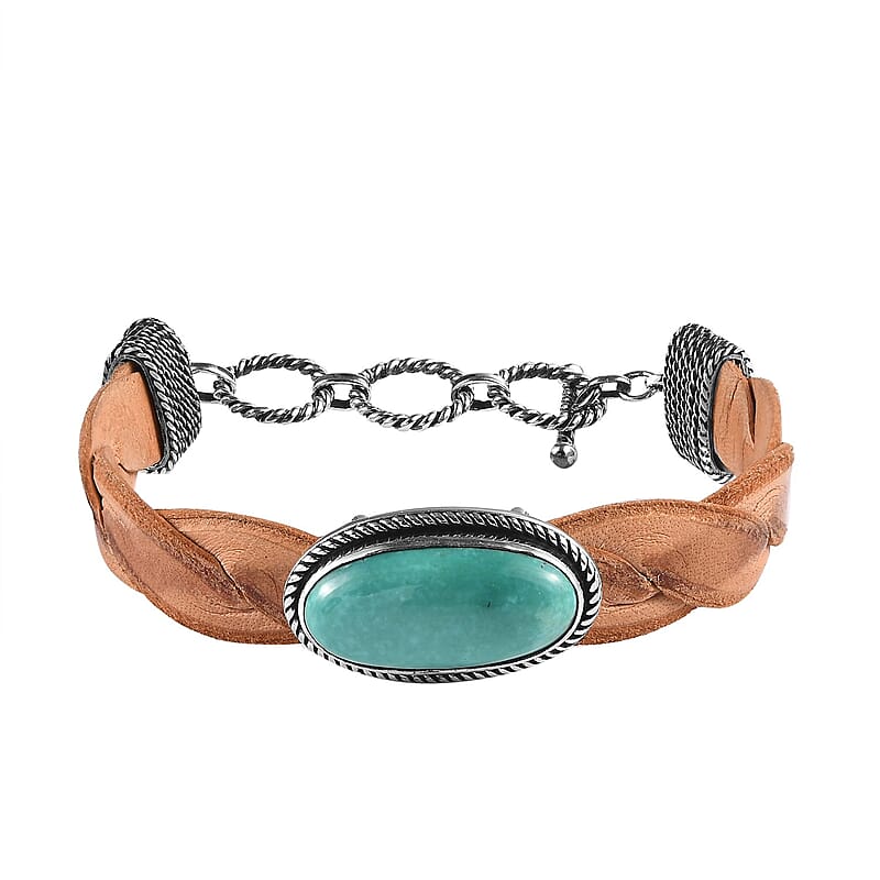 Artisan Crafted Sierra Nevada Turquoise Leather Cord Bracelet in Sterling Silver (7.25-8.50In) 14.50 ctw