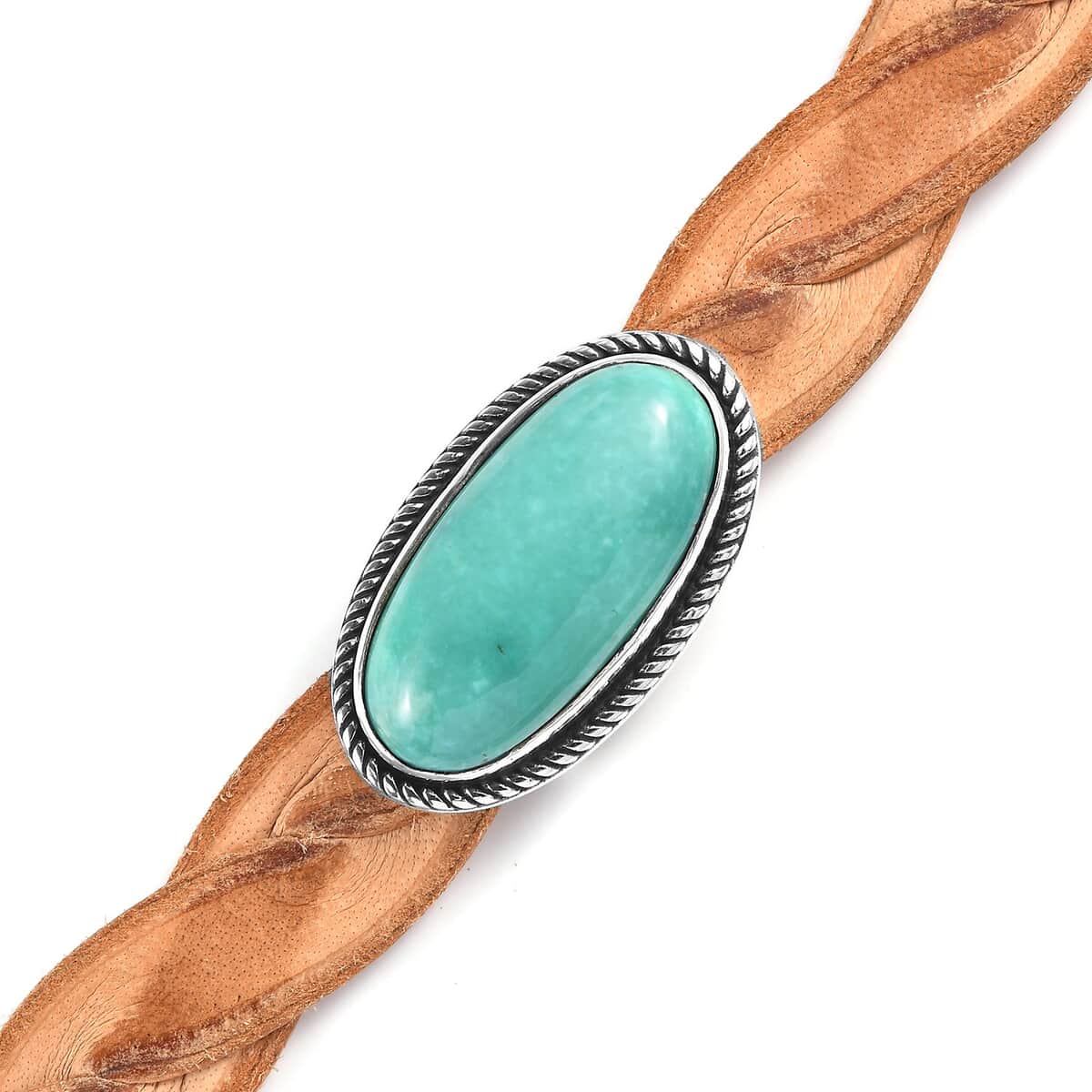 Artisan Crafted Sierra Nevada Turquoise Leather Cord Bracelet in Sterling Silver (7.25-8.50In) 14.50 ctw image number 3