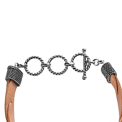 Artisan Crafted Sierra Nevada Turquoise Leather Cord Bracelet in Sterling Silver (7.25-8.50In) 14.50 ctw