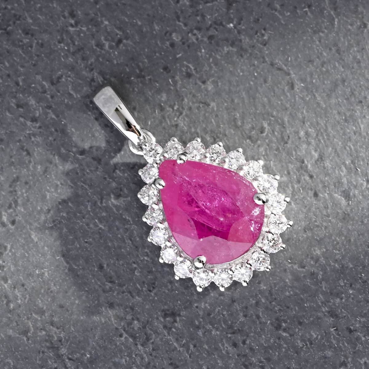 Certified & Appraised Rhapsody 950 Platinum AAAA Mozambique Ruby and E-F VS Diamond Pendant 2.05 ctw image number 1