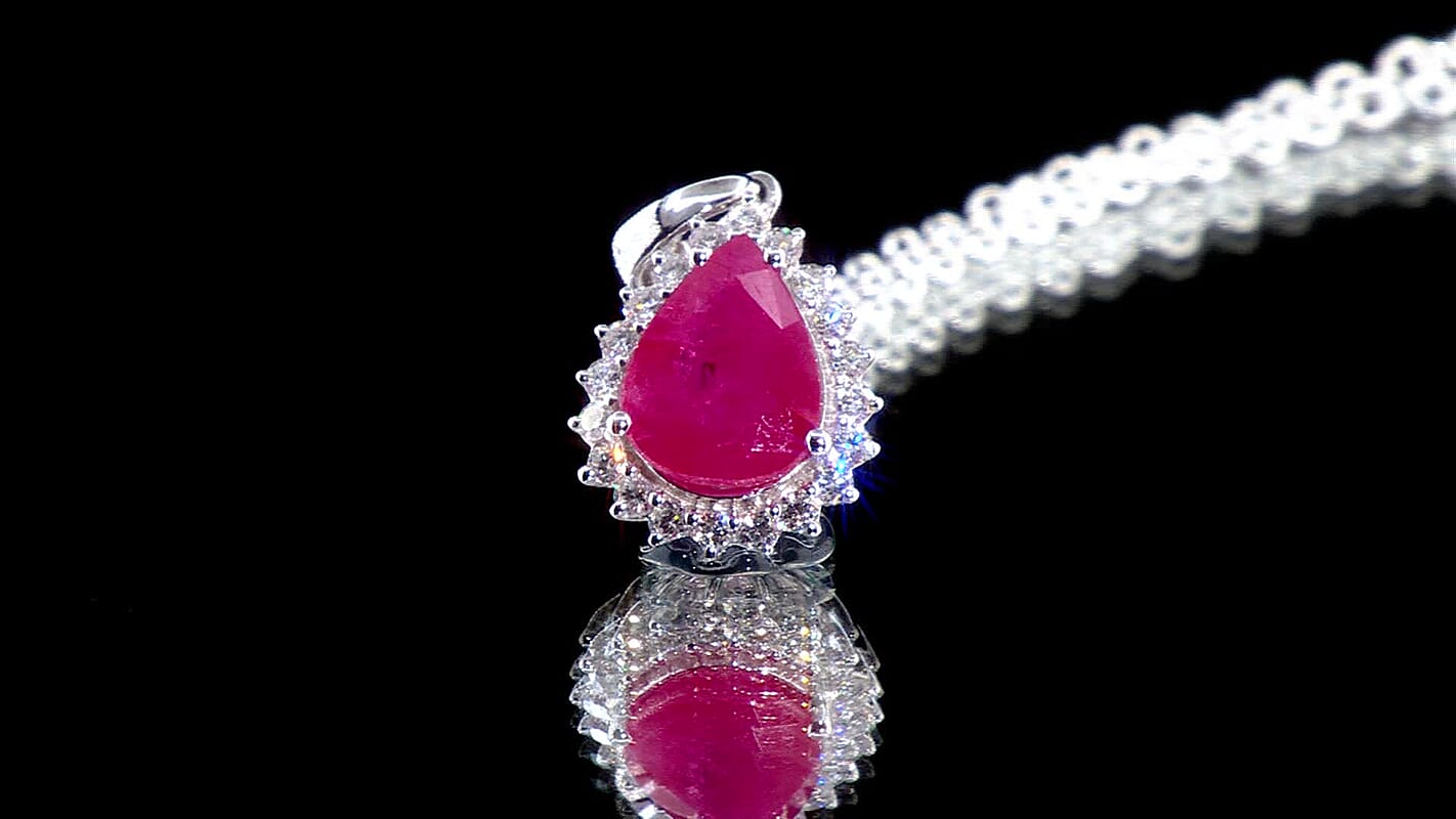 Certified & Appraised Rhapsody 950 Platinum AAAA Mozambique Ruby and E-F VS Diamond Pendant without Chain 2.05 ctw