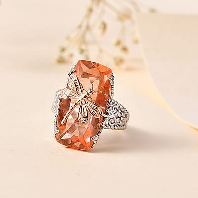 Morganique Quartz (Triplet) Dragonfly Ring in 18K Vermeil RG and Rhodium Over Sterling Silver (Size 10.0) 13.85 ctw