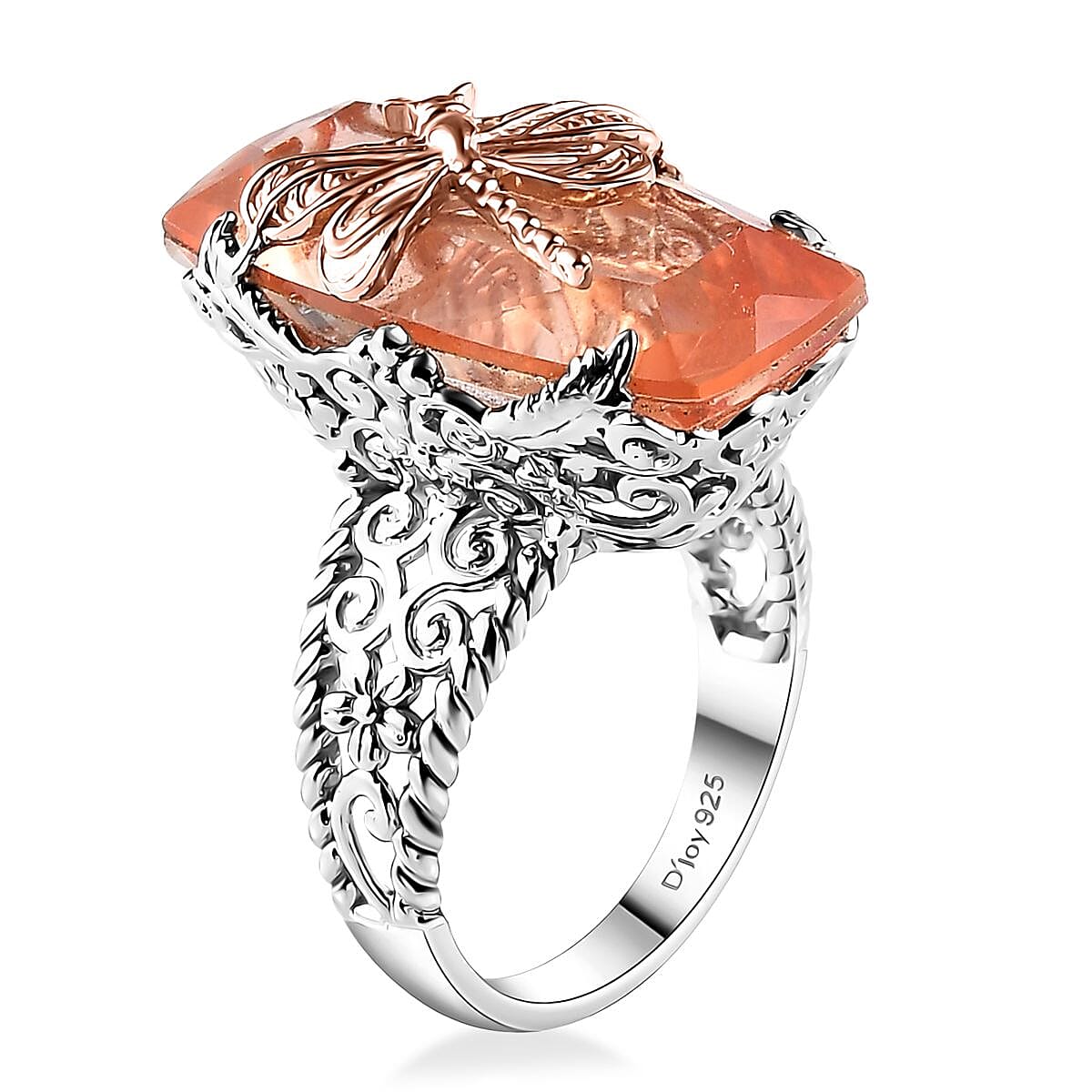 Morganique Quartz (Triplet) Dragonfly Ring in 18K Vermeil RG and Rhodium Over Sterling Silver (Size 10.0) 13.85 ctw