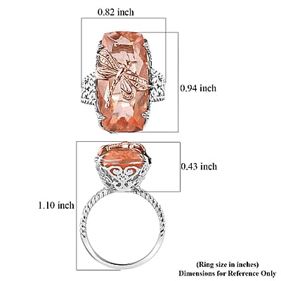 Morganique Quartz (Triplet) Dragonfly Ring in 18K Vermeil RG and Rhodium Over Sterling Silver (Size 10.0) 13.85 ctw