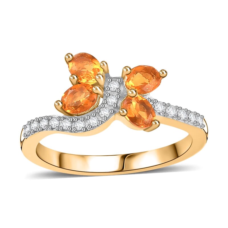 Salamanca Fire Opal and White Zircon 0.70 ctw Ring in 18K Vermeil Yellow Gold Over Sterling Silver (Size 11.5)