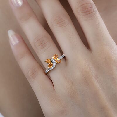 Salamanca Fire Opal and White Zircon 0.70 ctw Ring in 18K Vermeil Yellow Gold Over Sterling Silver (Size 11.5)