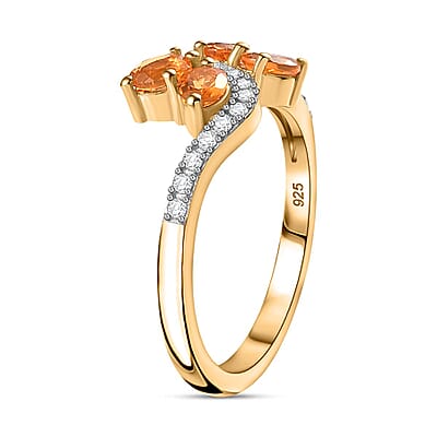 Salamanca Fire Opal and White Zircon 0.70 ctw Ring in 18K Vermeil Yellow Gold Over Sterling Silver (Size 11.5)