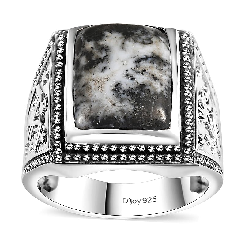 Artisan Crafted White Buffalo 11.60 ctw Men's Ring in Sterling Silver (Size 10.0)