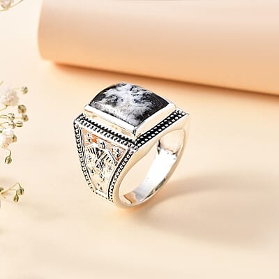 Artisan Crafted White Buffalo 11.60 ctw Men's Ring in Sterling Silver (Size 10.0)