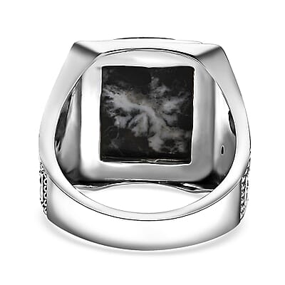 Artisan Crafted White Buffalo 11.60 ctw Men's Ring in Sterling Silver (Size 10.0)