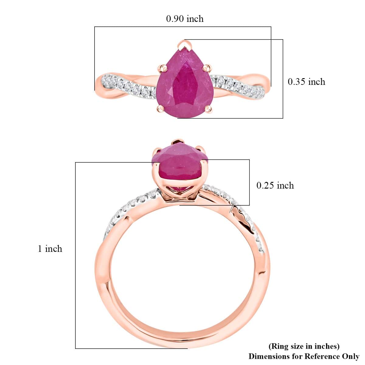 Certified & Appraised Luxoro AAA Montepuez Ruby and G-H I2 Diamond 2.10 ctw Ring in 14K Rose Gold (Size 5.0) image number 4