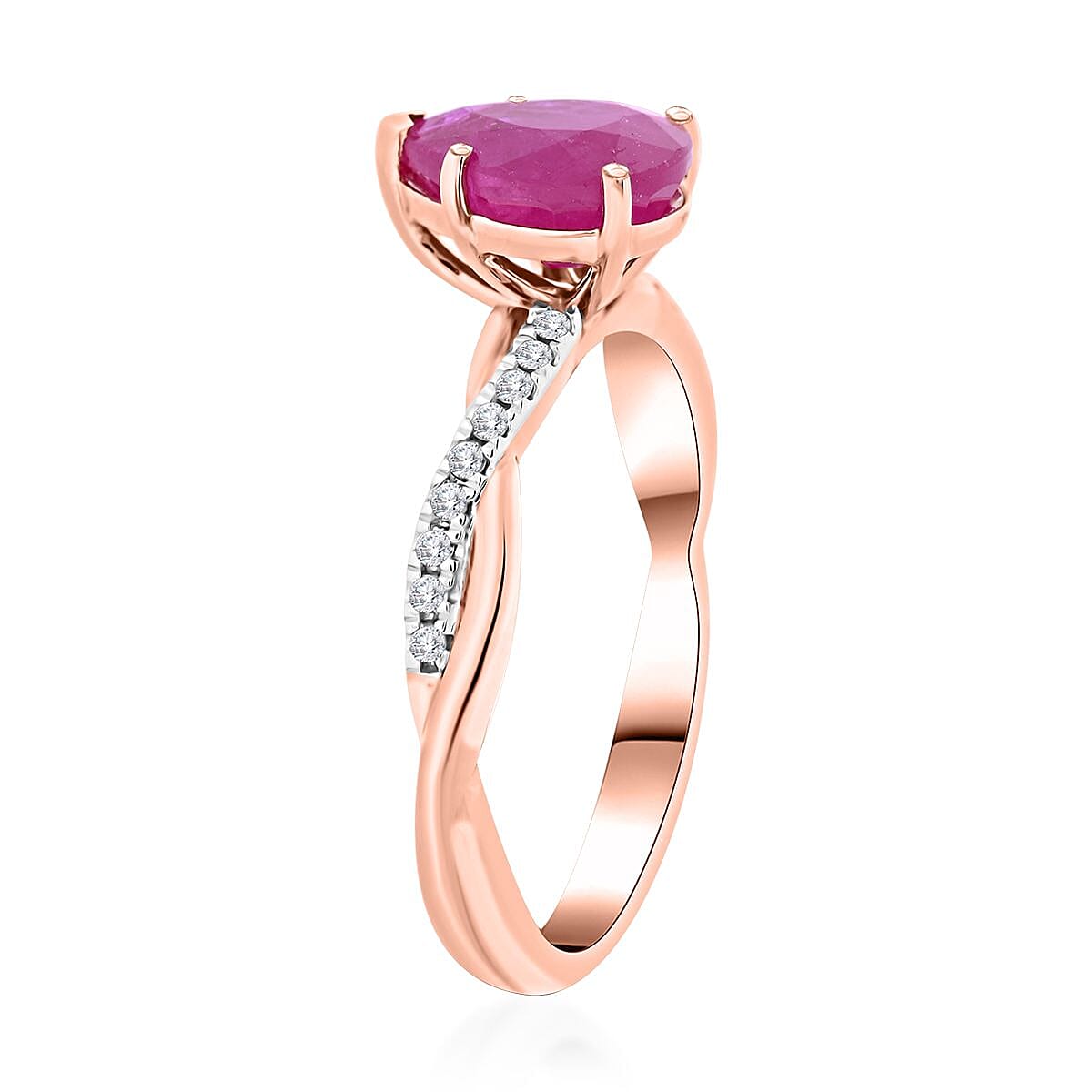 Certified & Appraised Luxoro AAA Montepuez Ruby and G-H I2 Diamond 2.10 ctw Ring in 14K Rose Gold (Size 5.5) image number 3