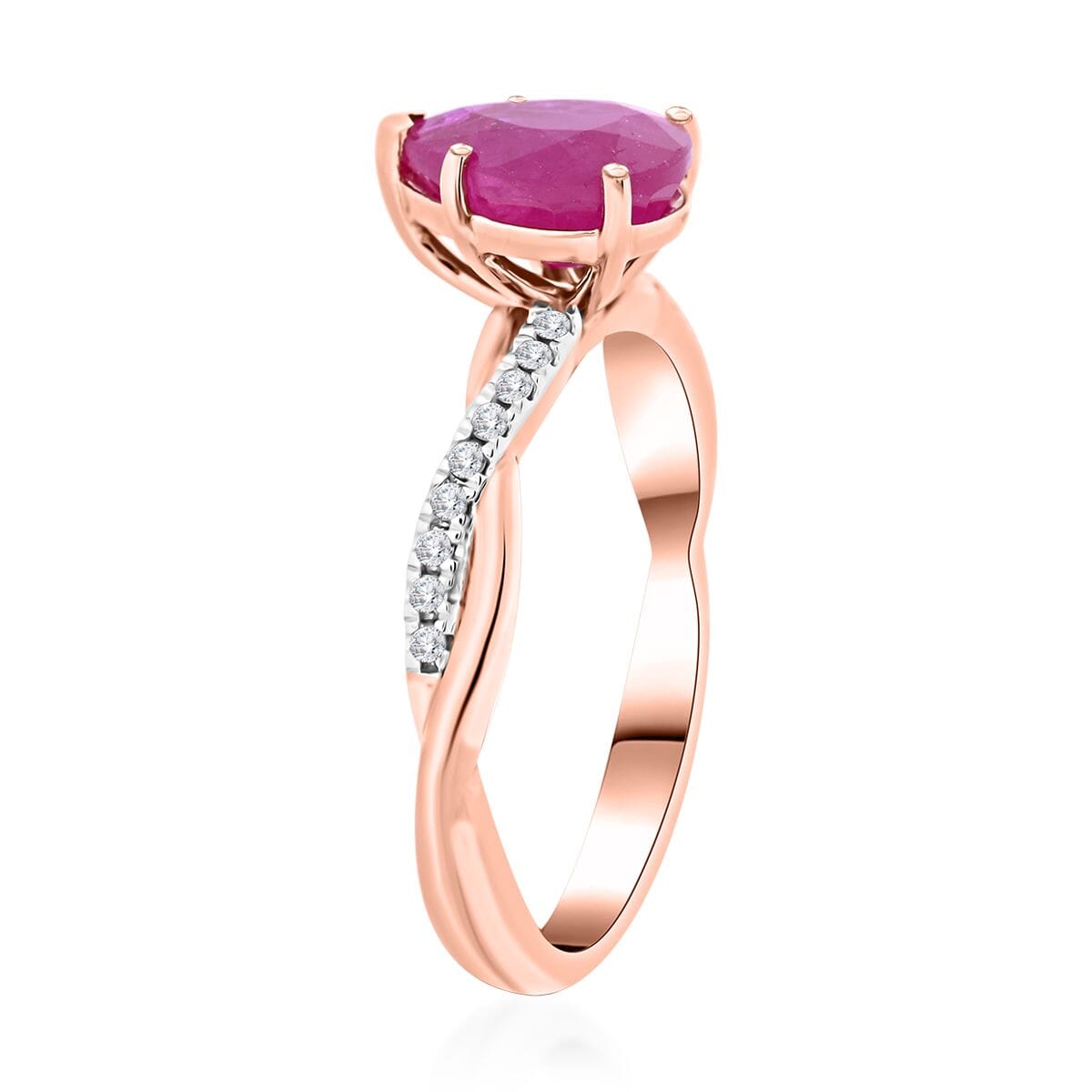 Certified & Appraised Luxoro AAA Montepuez Ruby and G-H I2 Diamond 2.10 ctw Ring in 14K Rose Gold (Size 7.5) image number 3