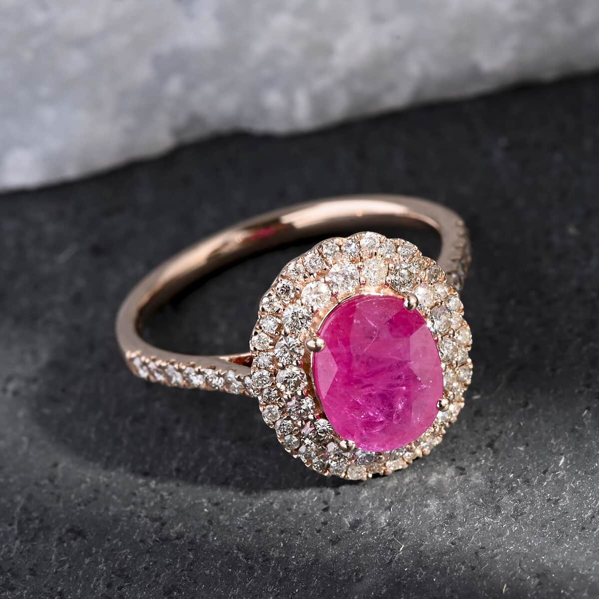 Certified & Appraised Luxoro 14K Rose Gold AAA Mozambique Ruby and G-H I2 Diamond Ring (Size 10.0) 2.85 ctw image number 1