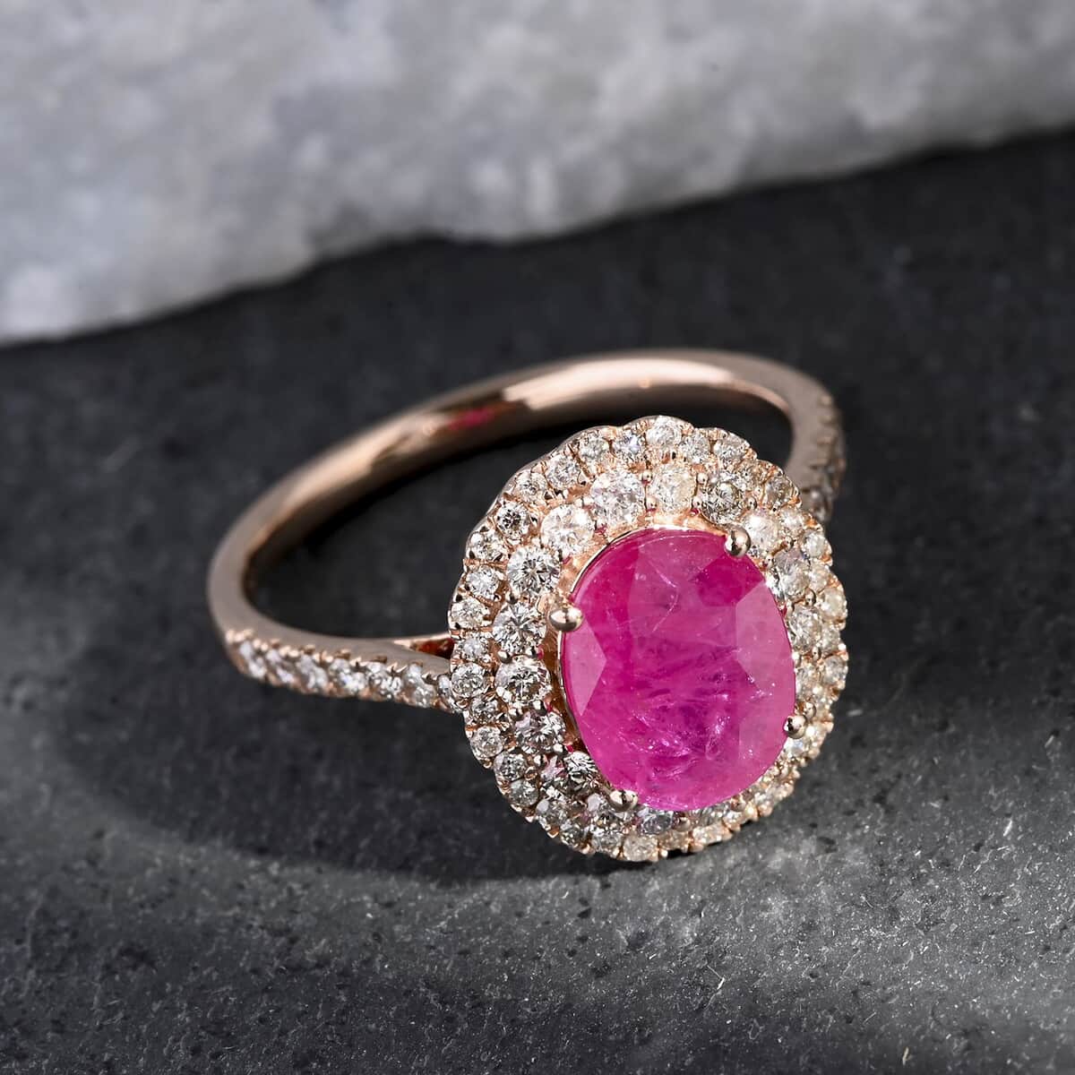 Certified & Appraised Luxoro 14K Rose Gold AAA Mozambique Ruby and G-H I2 Diamond Ring (Size 5.0) 2.85 ctw image number 1