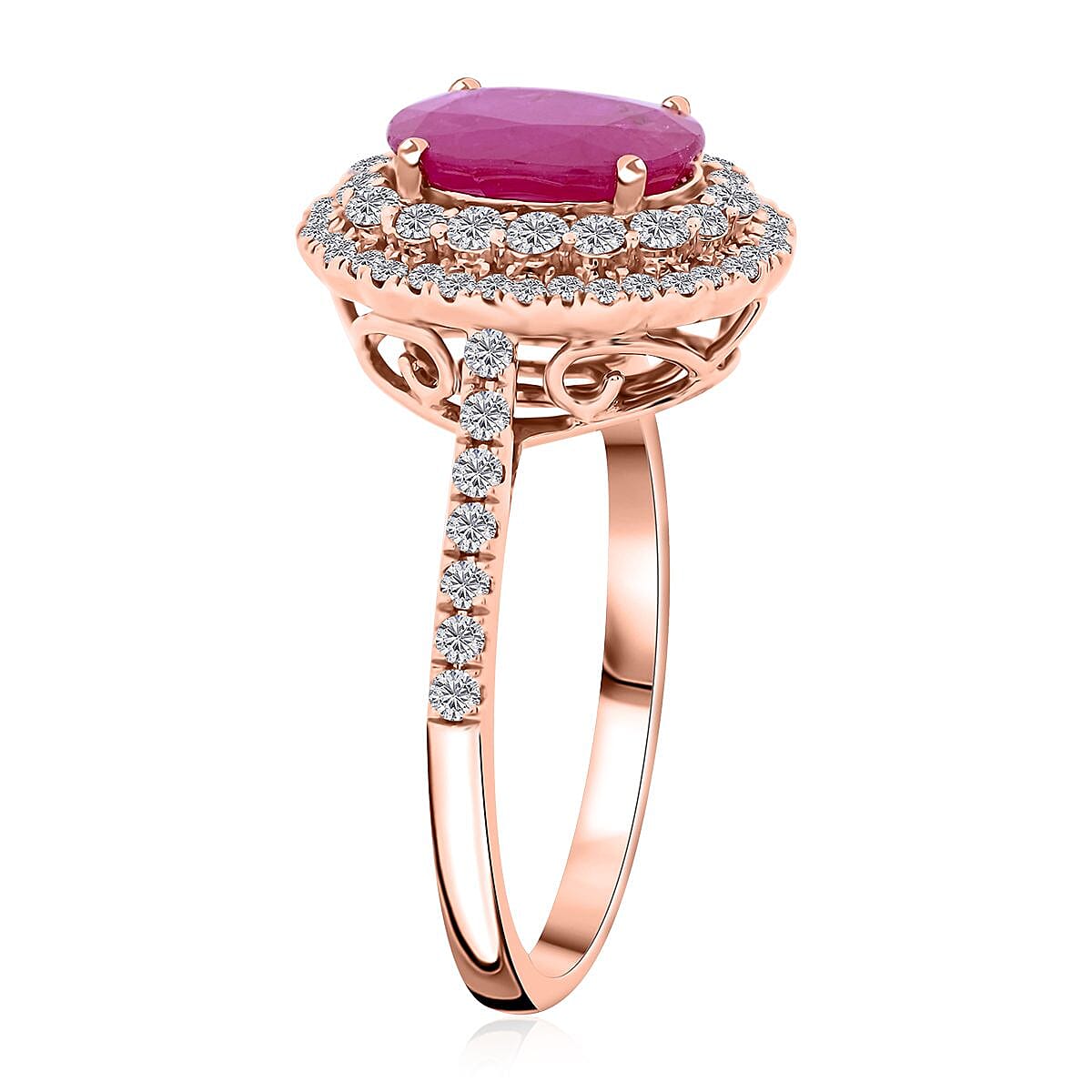 Certified & Appraised Luxoro 14K Rose Gold AAA Mozambique Ruby and G-H I2 Diamond Ring (Size 7.5) 2.85 ctw image number 3