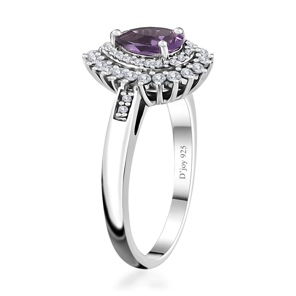 Uruguayan Amethyst, White Zircon Double Halo Ring in Platinum Over Sterling Silver (Size 10.0) 1.25 ctw image number 3