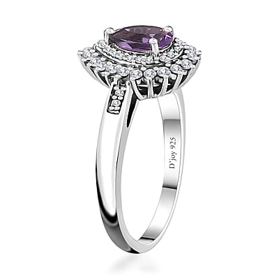 Uruguayan Amethyst and White Zircon Double Halo Ring in Platinum Over Sterling Silver (Size 10.0) 1.25 ctw