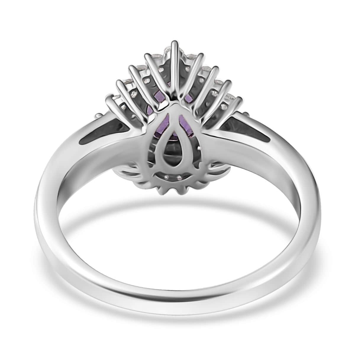 Uruguayan Amethyst and White Zircon Double Halo Ring in Platinum Over Sterling Silver (Size 10.0) 1.25 ctw image number 4