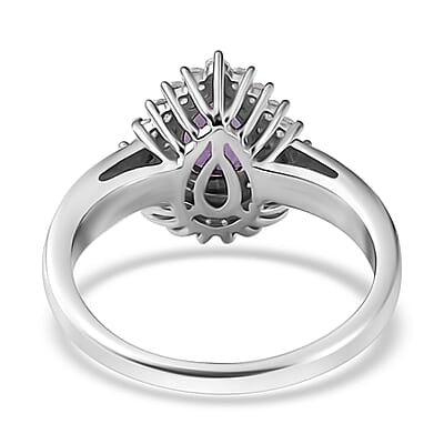 Uruguayan Amethyst and White Zircon Double Halo Ring in Platinum Over Sterling Silver (Size 10.0) 1.25 ctw