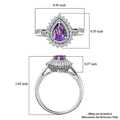 Uruguayan Amethyst and White Zircon Double Halo Ring in Platinum Over Sterling Silver (Size 10.0) 1.25 ctw