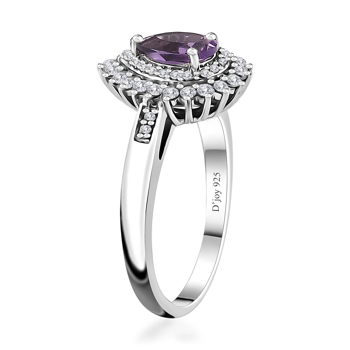 Uruguayan Amethyst and White Zircon Double Halo Ring in Platinum Over Sterling Silver (Size 8.0) 1.25 ctw image number 3