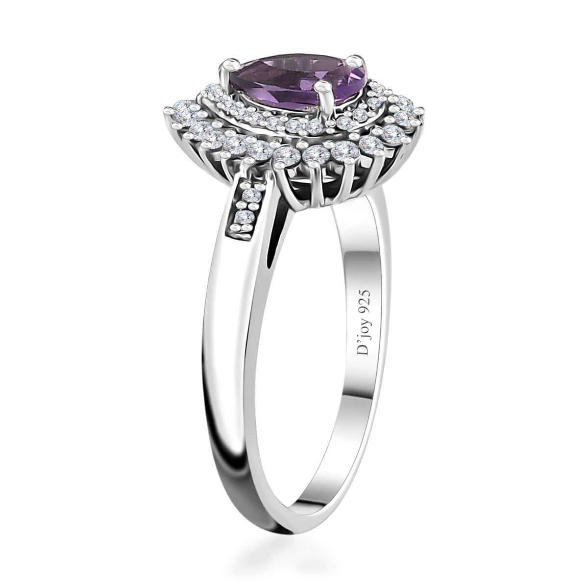 Uruguayan Amethyst and White Zircon Double Halo Ring in Platinum Over Sterling Silver (Size 9.0) 1.25 ctw image number 3