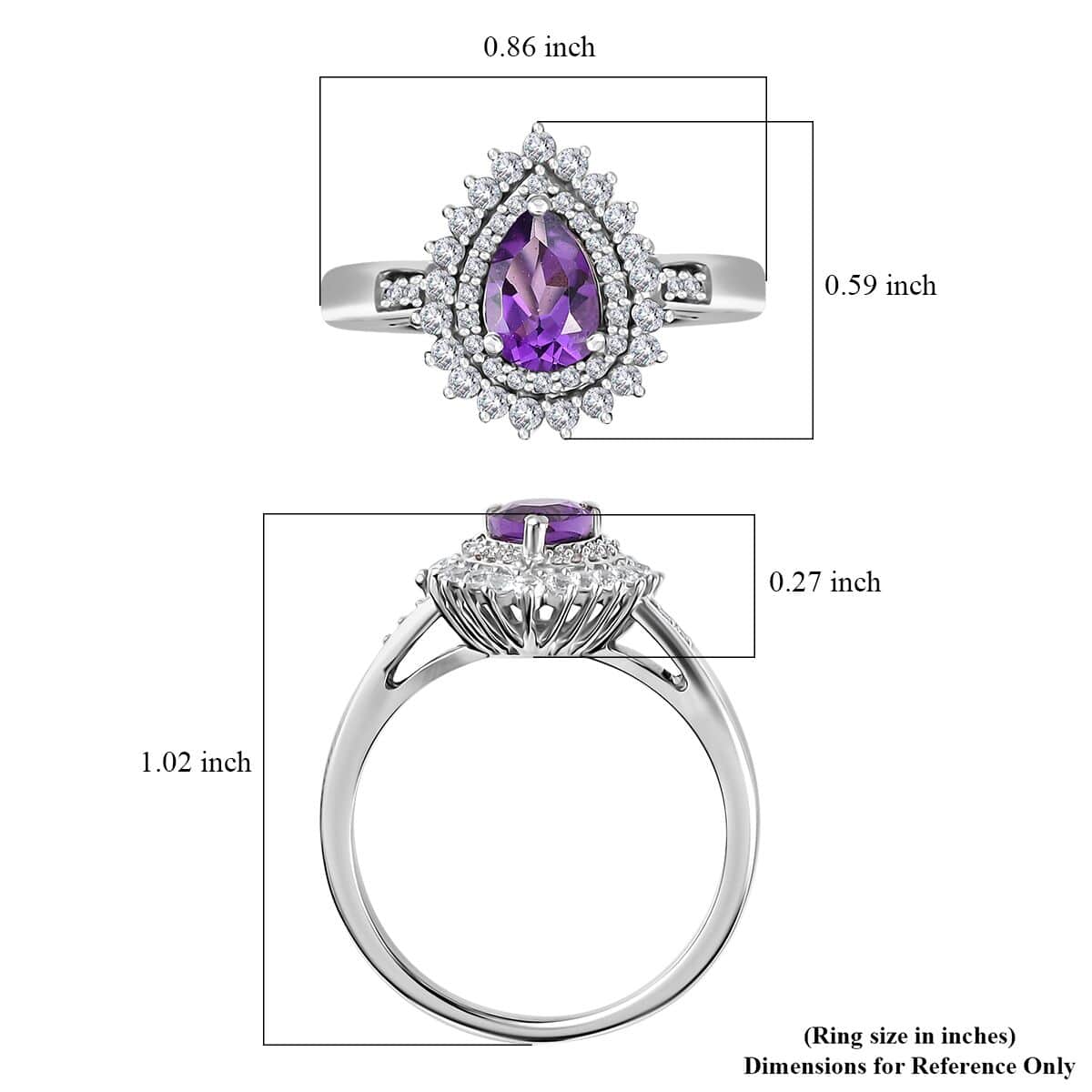 Uruguayan Amethyst and White Zircon Double Halo Ring in Platinum Over Sterling Silver (Size 9.0) 1.25 ctw image number 5