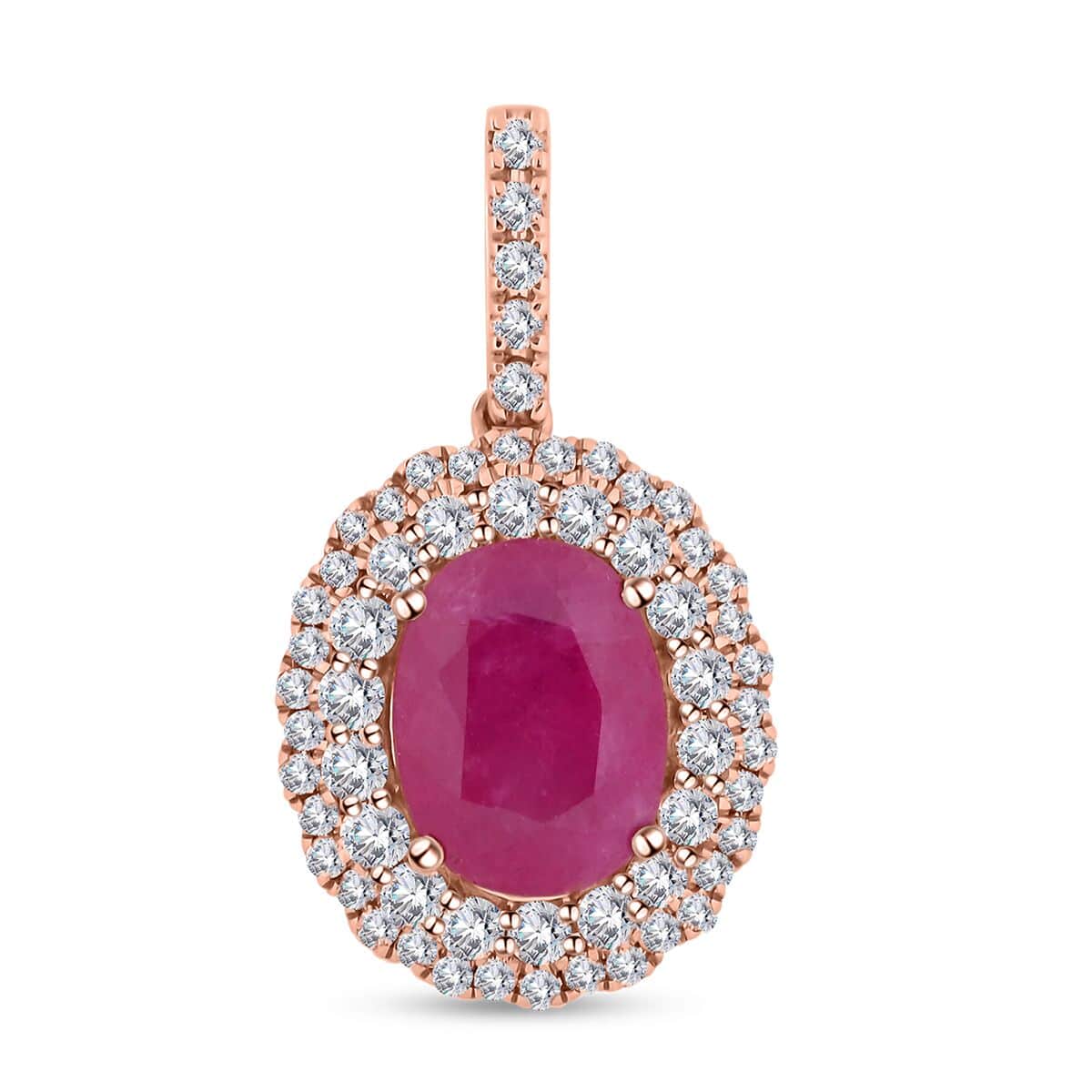 Certified & Appraised Luxoro 14K Rose Gold AAA Mozambique Ruby and G-H I2 Diamond Pendant 2.65 ctw image number 0