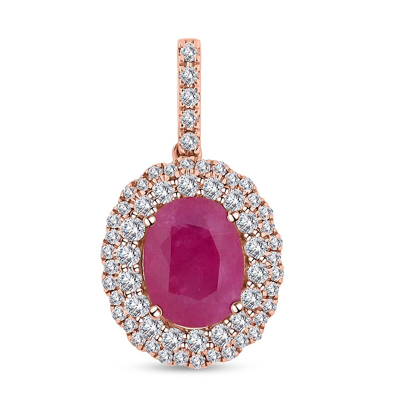 Certified & Appraised Luxoro 14K Rose Gold AAA Mozambique Ruby and G-H I2 Diamond Pendant without Chain 2.65 ctw