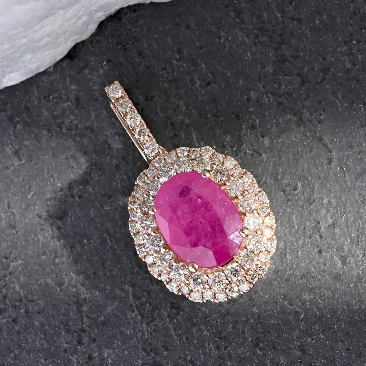 Certified & Appraised Luxoro 14K Rose Gold AAA Mozambique Ruby and G-H I2 Diamond Pendant 2.65 ctw image number 1