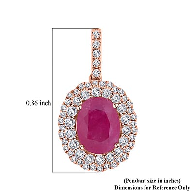 Certified & Appraised Luxoro 14K Rose Gold AAA Mozambique Ruby and G-H I2 Diamond Pendant without Chain 2.65 ctw