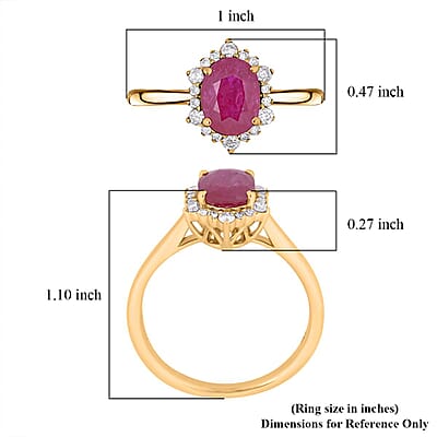 Luxoro 14K Yellow Gold AAA Montepuez Ruby and G-H I2 Diamond Ring (Size 10.0) 1.60 ctw