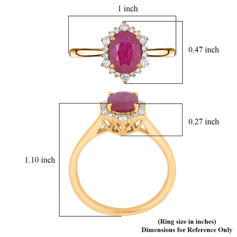 Luxoro 14K Yellow Gold AAA Montepuez Ruby and G-H I2 Diamond Ring (Size 10.0) 1.60 ctw