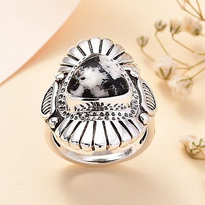 Artisan Crafted White Buffalo 3.65 ctw Ring in Sterling Silver (Size 10.0)