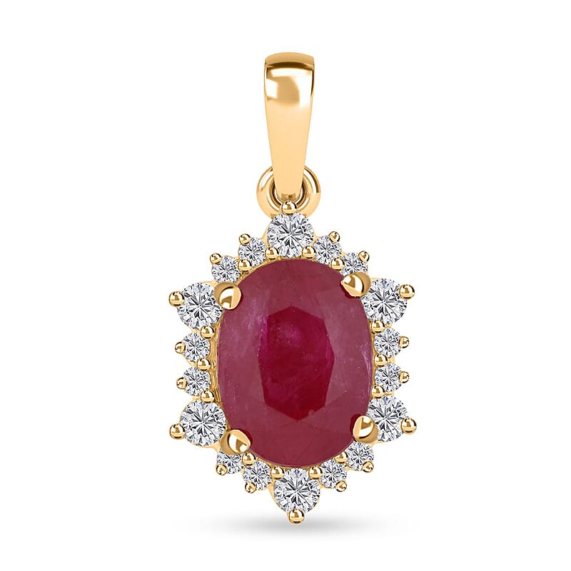Certified & Appraised Luxoro 14K Yellow Gold AAA Mozambique Ruby and G-H I2 Diamond Pendant without Chain 1.60 ctw