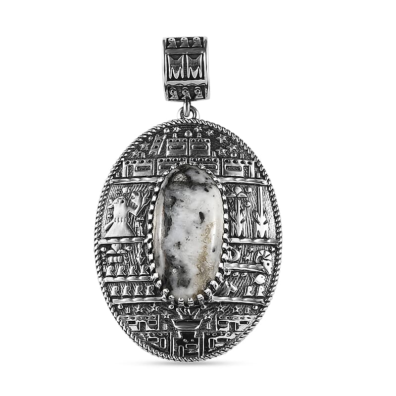 Artisan Crafted White Buffalo Pendant in Sterling Silver 9.30 ctw