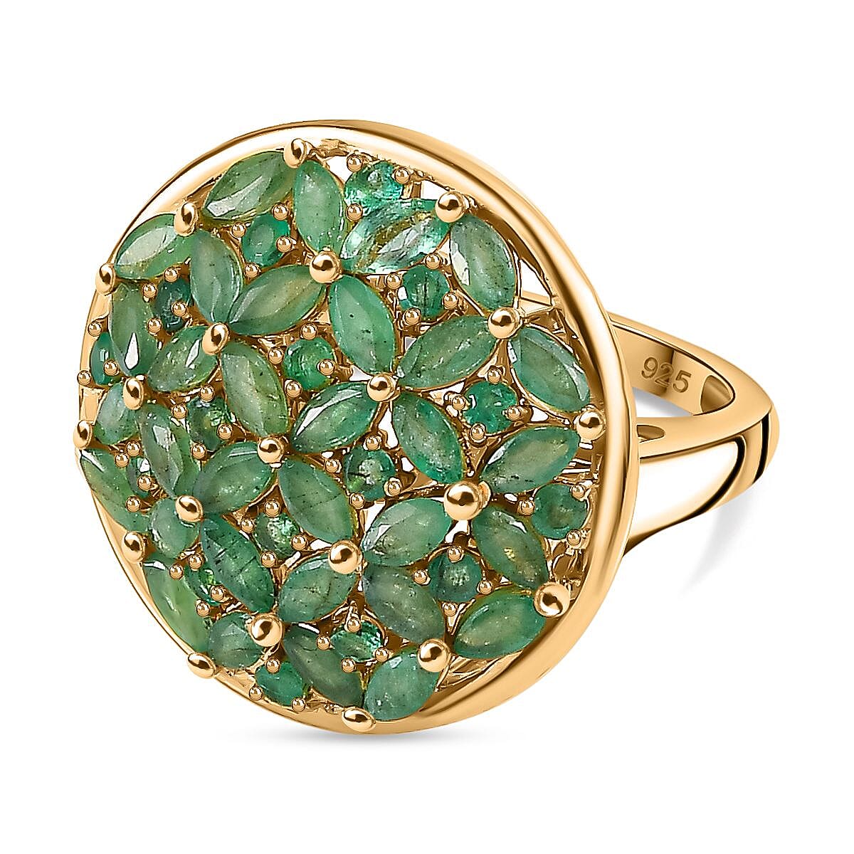 Zambian Emerald 4.00 ctw Ring in 18K Vermeil Yellow Gold Over Sterling Silver (Size 8.0)