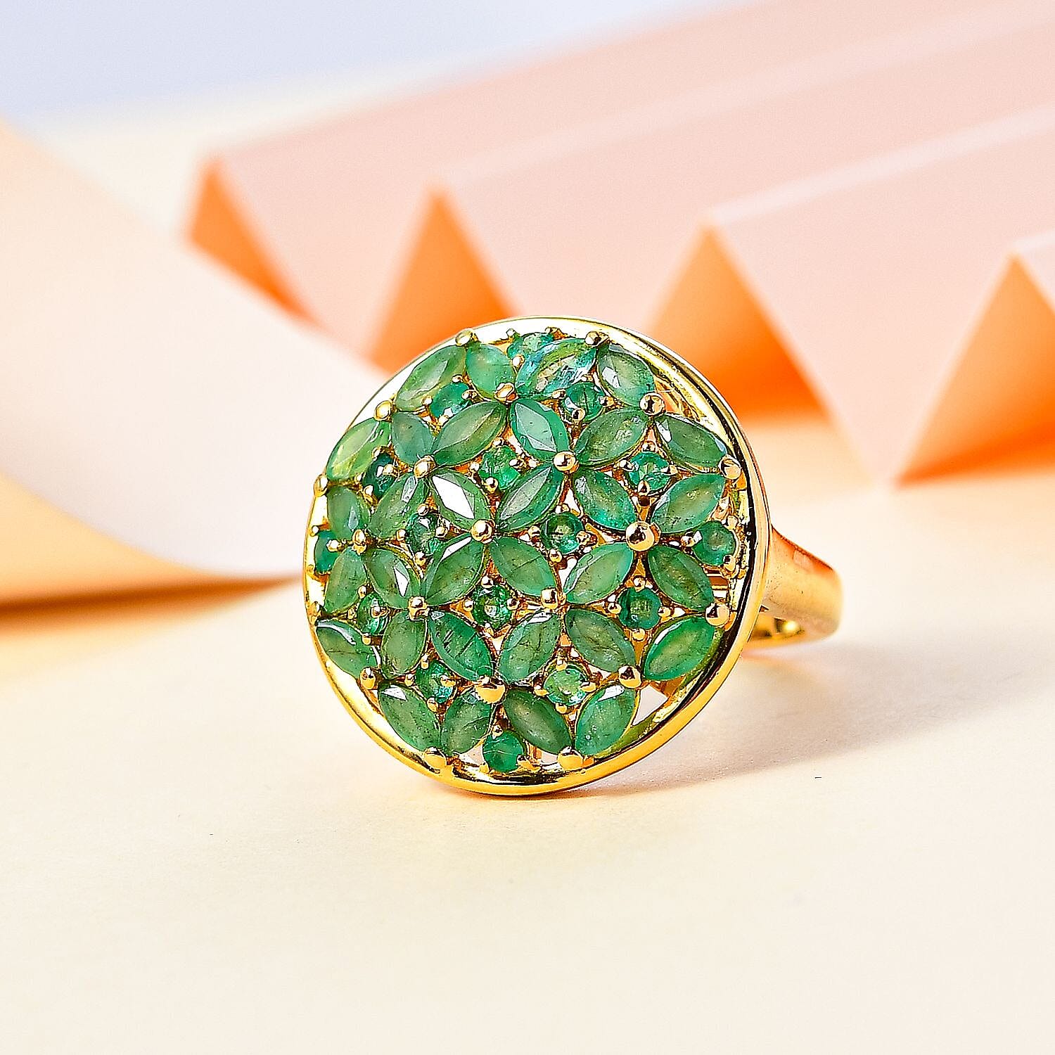 Zambian Emerald 4.00 ctw Ring in 18K Vermeil Yellow Gold Over Sterling Silver (Size 8.0)