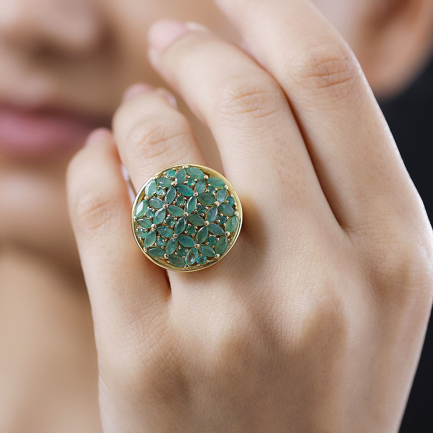 Zambian Emerald 4.00 ctw Ring in 18K Vermeil Yellow Gold Over Sterling Silver (Size 8.0)