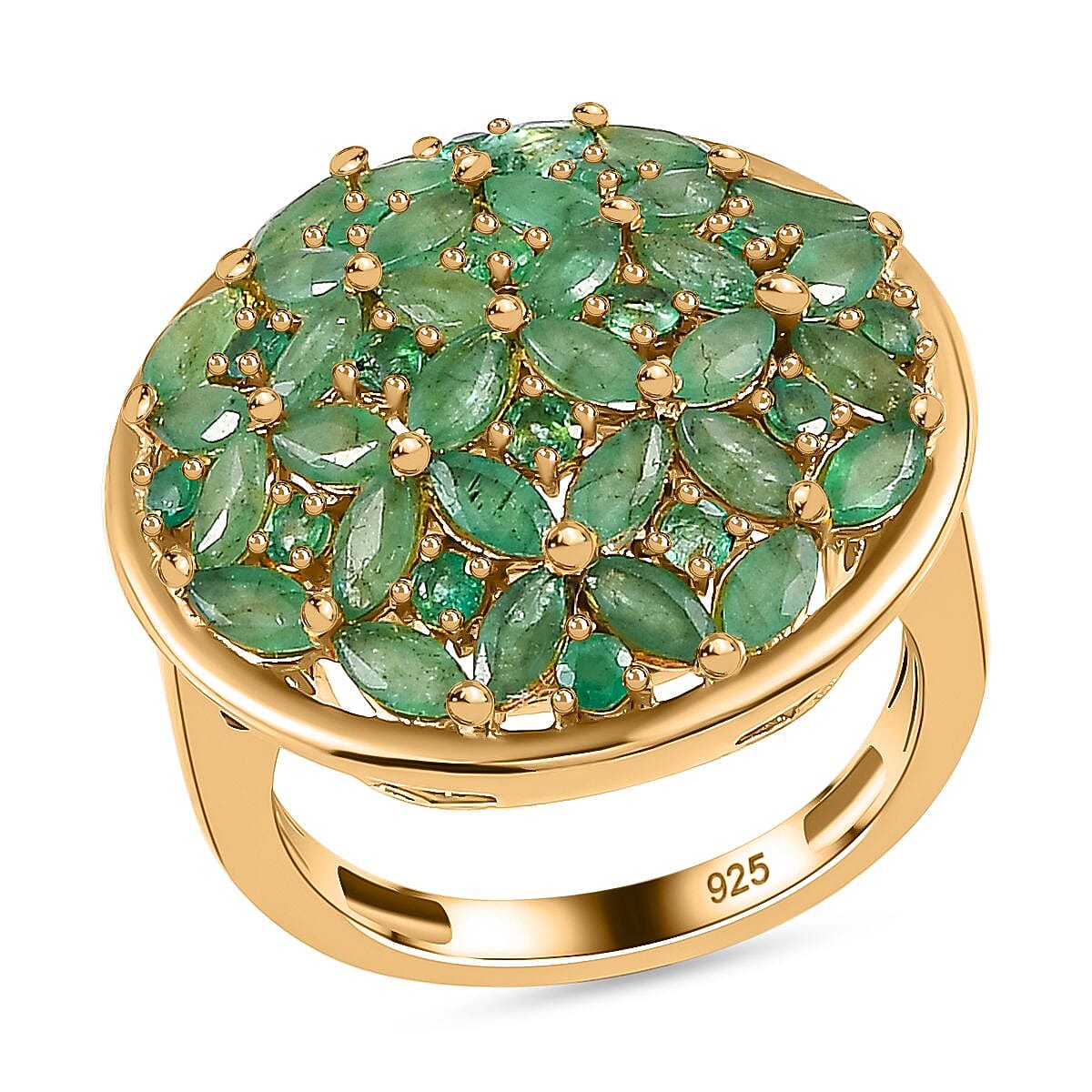 Zambian Emerald 4.00 ctw Ring in 18K Vermeil Yellow Gold Over Sterling Silver (Size 8.0)