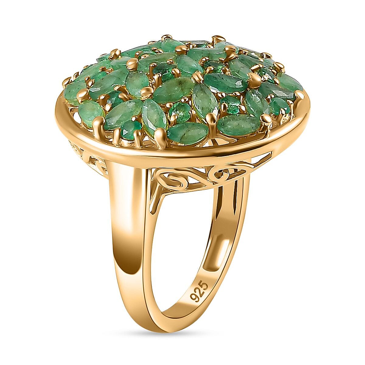 Zambian Emerald 4.00 ctw Ring in 18K Vermeil Yellow Gold Over Sterling Silver (Size 8.0)