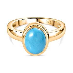 Sleeping Beauty Turquoise 1.50 ctw Ring in 18K Vermeil Yellow Gold Over Sterling Silver (Size 10.0)